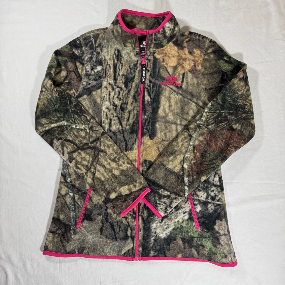 Mossy Oak Womens Camo Fleece Jacket Pink Trim Full Zip Thumbholes Small